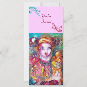 PIERROT MIT KATZE / Mardi Gras Maskenball Einladung