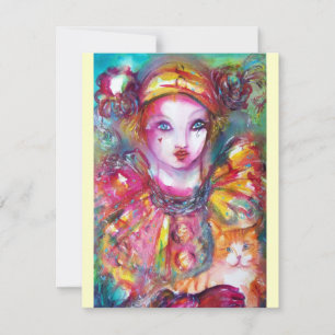 PIERROT MIT KATZE / Mardi Gras Maskenparty Einladung