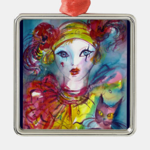 PIERROT MIT KATZE/Venezianischen Maskenmasken Ornament Aus Metall