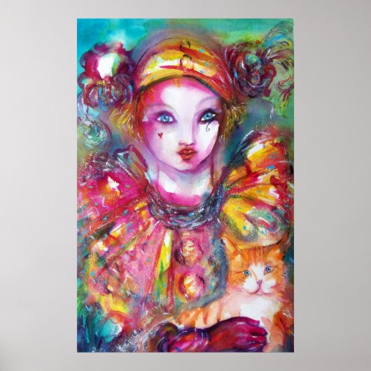 PIERROT MIT KATZE/Venezianischen Maskenmasken Poster (Vorne)