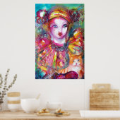 PIERROT MIT KATZE/Venezianischen Maskenmasken Poster (Küche)