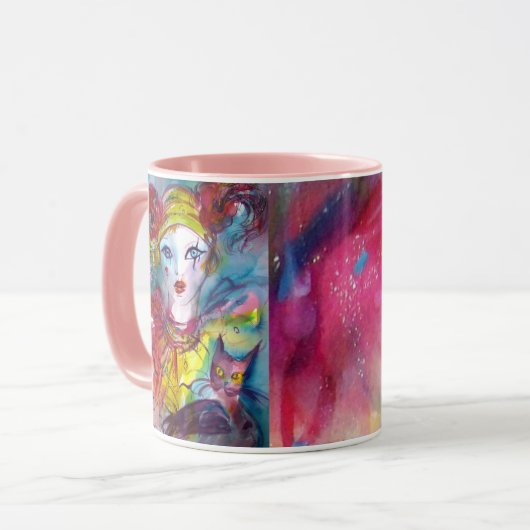 PIERROT MIT KATZE/Venezianischen Maskenmasken Tasse (Vorderseite Links)