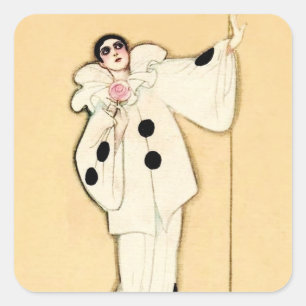 Pierrot mit rosa Rose von Sophia Chiostri Quadratischer Aufkleber