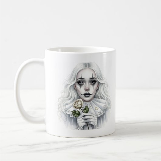 Pierrot mit weißer Rose Kaffeetasse (Links)