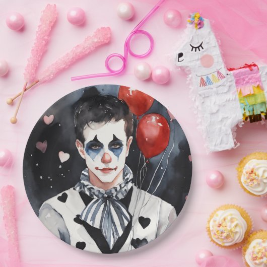 Pierrot schwarz-weiß pappteller (Party)