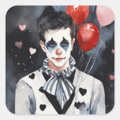 Pierrot schwarz-weiß quadratischer aufkleber (Vorderseite)