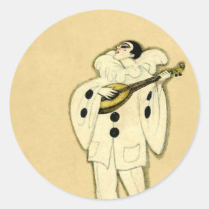 Pierrot Serenades a Crescent Moon von Sophia Chios Runder Aufkleber