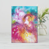 PIERROT UND ARLECCHINA Mardi Gras Masquerade Party Einladung (Stehend Vorderseite)