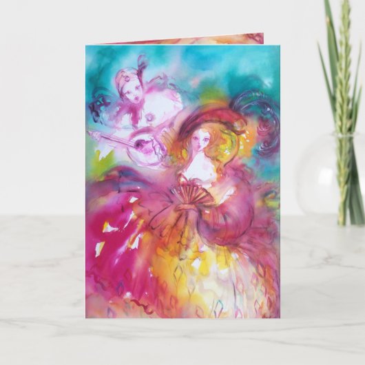 PIERROT UND ARLECCHINA Romantischer Geburtstag Karte (Vorderseite)