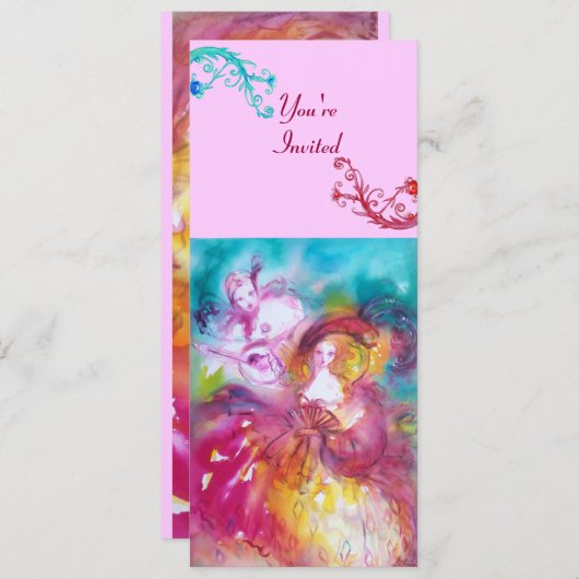 PIERROT UND ARLECCHINA Venezianischer Karneval, Einladung (Vorne/Hinten)