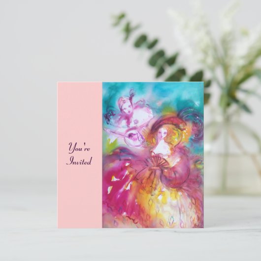 PIERROT UND ARLECCHINA Venezianischer Karneval, Einladung (Stehend Vorderseite)