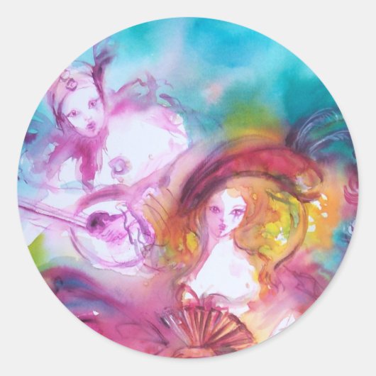 PIERROT UND ARLECCHINA Venezianischer Karneval, Runder Aufkleber (Vorderseite)