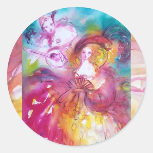 PIERROT UND ARLECCHINA Venezianischer Karneval, Runder Aufkleber (Vorderseite)