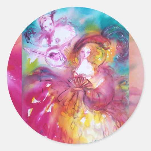 PIERROT UND ARLECCHINA Venezianischer Karneval, Runder Aufkleber (Vorderseite)