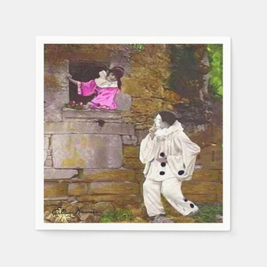 Pierrot und Columbine Cocktail Napkin Serviette (Vorderseite)