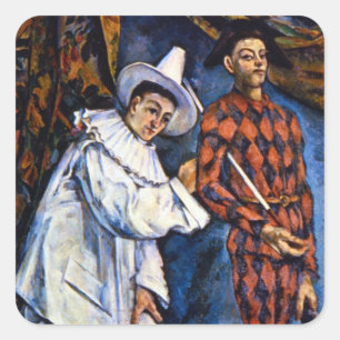 Pierrot und Harlekin, Mardi Gras von Paul Cézanne Quadratischer Aufkleber