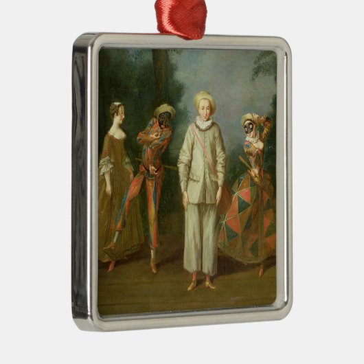 Pierrot und Harlekin Silbernes Ornament (Rechts)