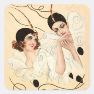 Pierrot und Pierrette Hand Kiss von Sophia Chiostr Quadratischer Aufkleber