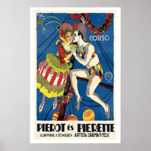 Pierrot und Pierrette Stummes Drama 1924 Vintage Poster