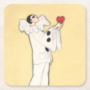 Pierrot with Red Heart von Sophia Chiostri Rechteckiger Pappuntersetzer