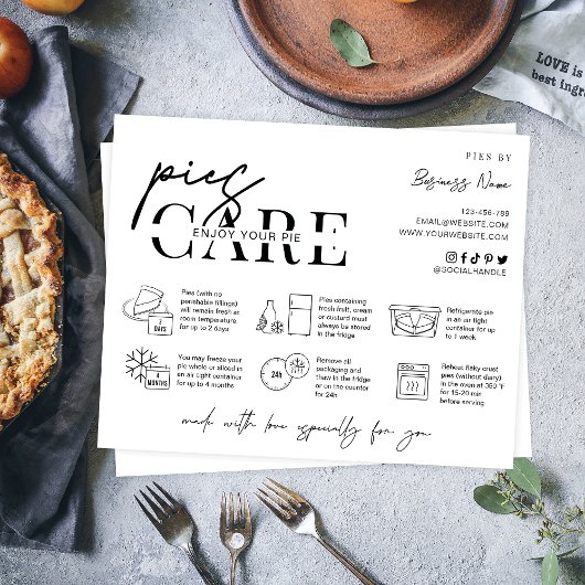 Pies Care Instructions Minimal Modern Logo Bakery Dankeskarte