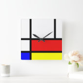 Piet Mondrian Art Style Moderne, helle Farben Quadratische Wanduhr (Zuhause)