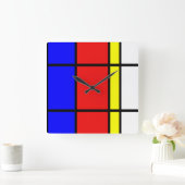 Piet Mondrian Art Style Moderne, helle Farben Quadratische Wanduhr (Zuhause)