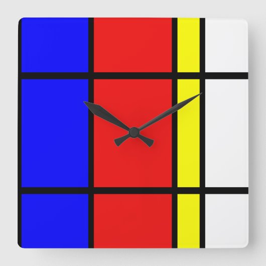 Piet Mondrian Art Style Moderne, helle Farben Quadratische Wanduhr (Vorderseite)