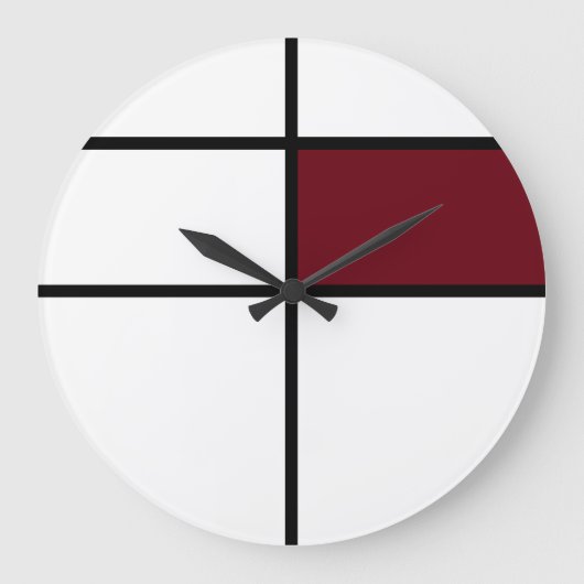 Piet Mondrian Design: Maroon Große Wanduhr (Vorderseite)