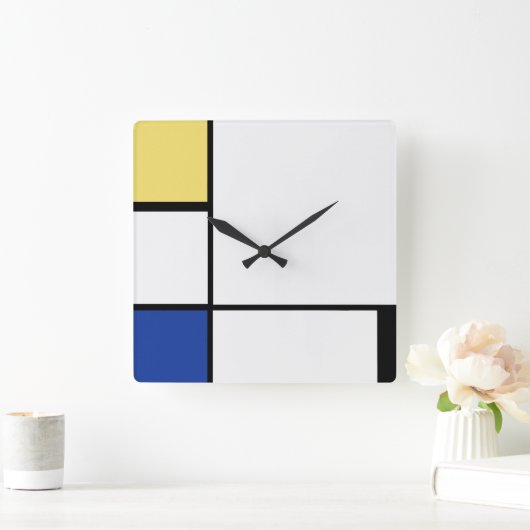 Piet Mondrian - Geometrisch Abstrakt Quadratische Wanduhr (Zuhause)