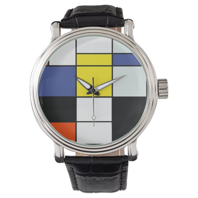Piet Mondrian Komposition A - Abstrakte Moderne Ku Armbanduhr (Vorderseite)