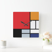 Piet Mondrian - Komposition mit großem rotem Flugz Quadratische Wanduhr (Zuhause)