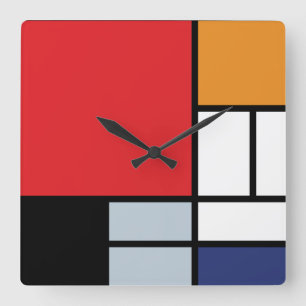 Piet Mondrian - Komposition mit großem rotem Flugz Quadratische Wanduhr