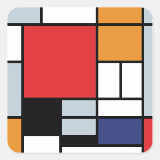 Piet Mondrian - Komposition mit großem rotem Flugz Quadratischer Aufkleber (Vorderseite)