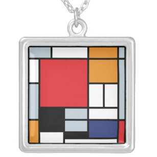 Piet Mondrian - Komposition mit großem rotem Flugz Versilberte Kette