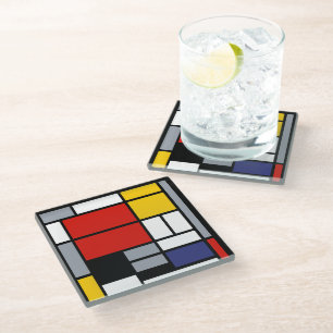 Piet Mondrian, Komposition mit großer roter Fläche Glasuntersetzer