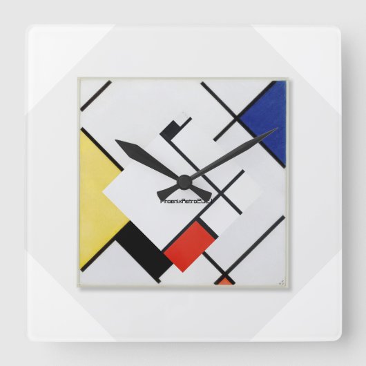 Piet Mondrian Modern Art Clock Quadratische Wanduhr (Vorderseite)