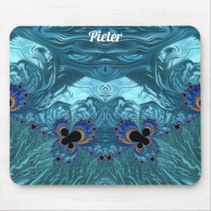 PIETER ~ Blaues Aqua- und schwarzes Design Mousepad