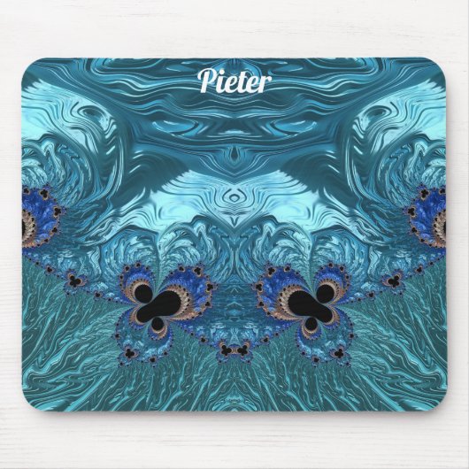 PIETER ~ Blaues Aqua- und schwarzes Design Mousepad (Vorne)