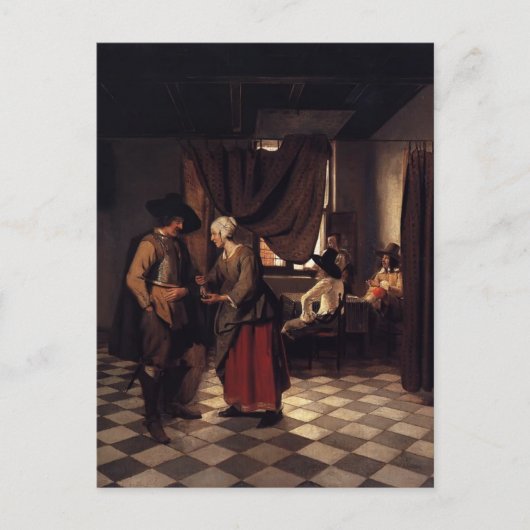Pieter de Hooch - Bezahlung der Hostess Postkarte (Vorderseite)
