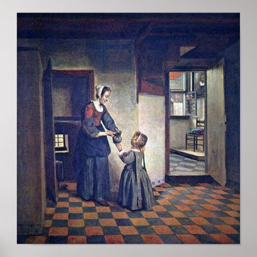 Pieter de Hooch - Eine Frau mit einem Kind in Pant Poster (Vorne)