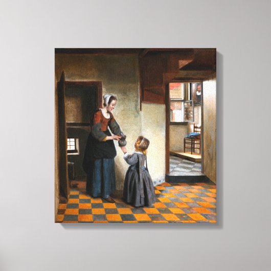 Pieter de Hooch Eine Frau mit Kind in einer Pantry Leinwanddruck (Vorderseite)