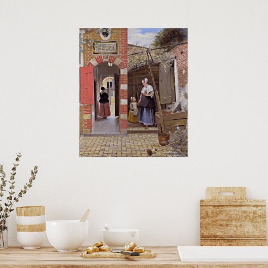 Pieter de Hooch - Hof eines Hauses in Delft Poster (Küche)