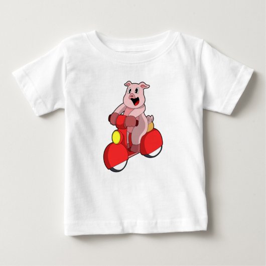 Pig als Biker mit Scooter Baby T-shirt (Vorderseite)