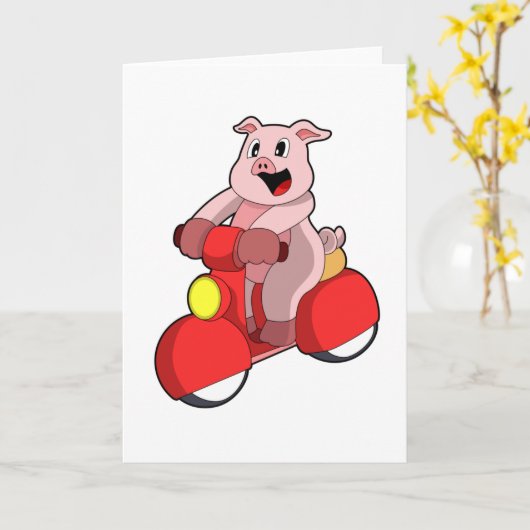 Pig als Biker mit Scooter Karte (Gelbe Blume)