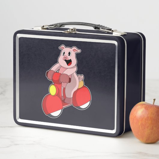 Pig als Biker mit Scooter Metall Brotdose (Beispiel)