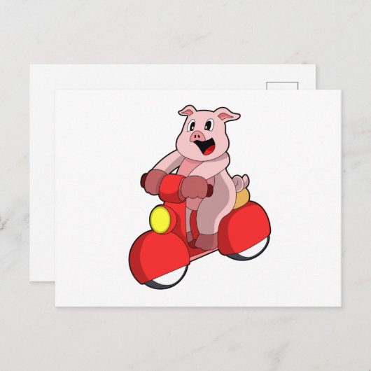 Pig als Biker mit Scooter Postkarte (Vorne/Hinten)