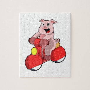 Pig als Biker mit Scooter Puzzle