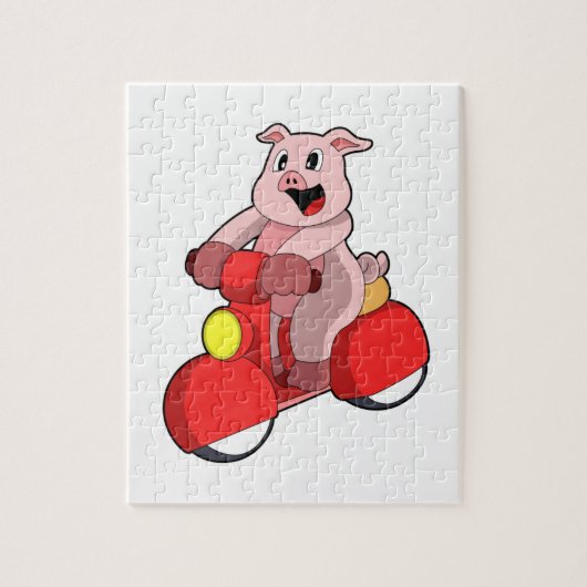 Pig als Biker mit Scooter Puzzle (Vertikal)