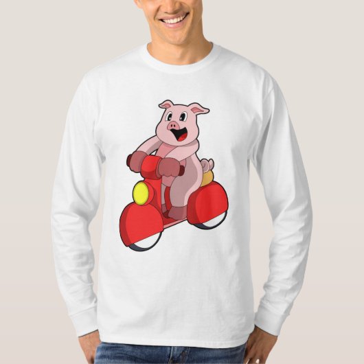 Pig als Biker mit Scooter T-Shirt (Vorderseite)